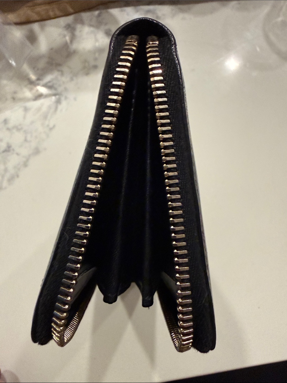 YSL Black Leather Zip Wallet with Embossed Logo - Picture 6 of 7
